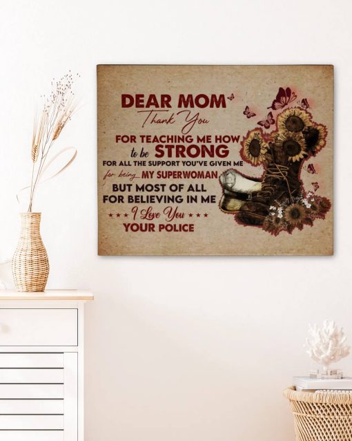 To The Mother Of A Policeman, Dear Mom Thank You Mom, Cool Sun Flower And Police Hat Canvas
