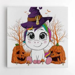 Cute Unicorn Pumpkin Halloween Canvas Print 4