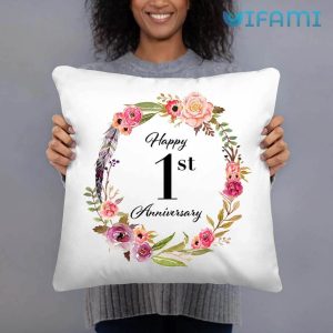 Happy 1 Year Anniversary Cute Floral Pillow Gift