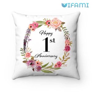 Happy 1 Year Anniversary Cute Floral Pillow Gift