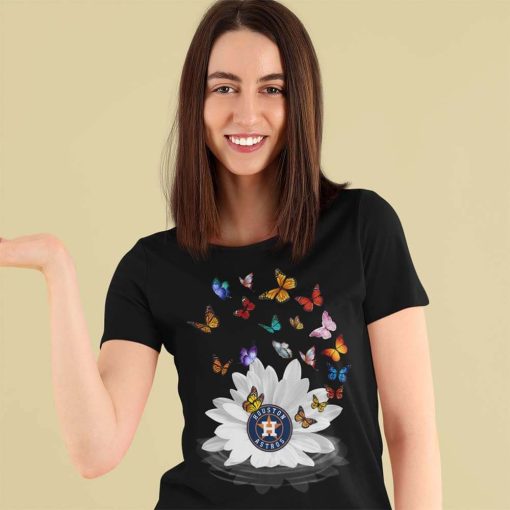 Houston Astros Butterfly Flower T-Shirt For Women