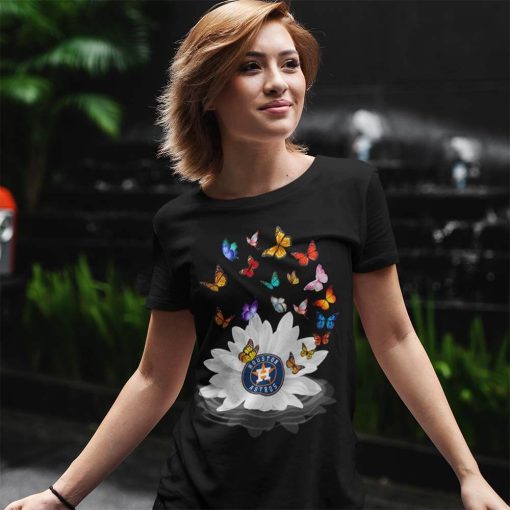 Houston Astros Butterfly Flower T-Shirt For Women