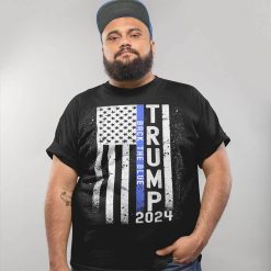 Trump 2024 Back The Blue American Flag Blue Line T-Shirt