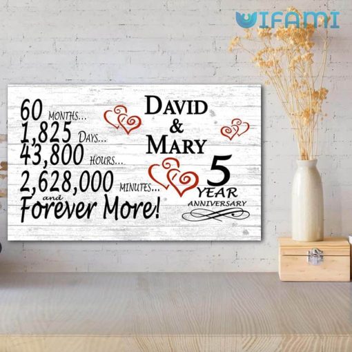 Custom Name 5 Year Anniversary Gift, 60 Months 1825 Days 43800 Hours 2628000 Minutes And Forever More Canvas