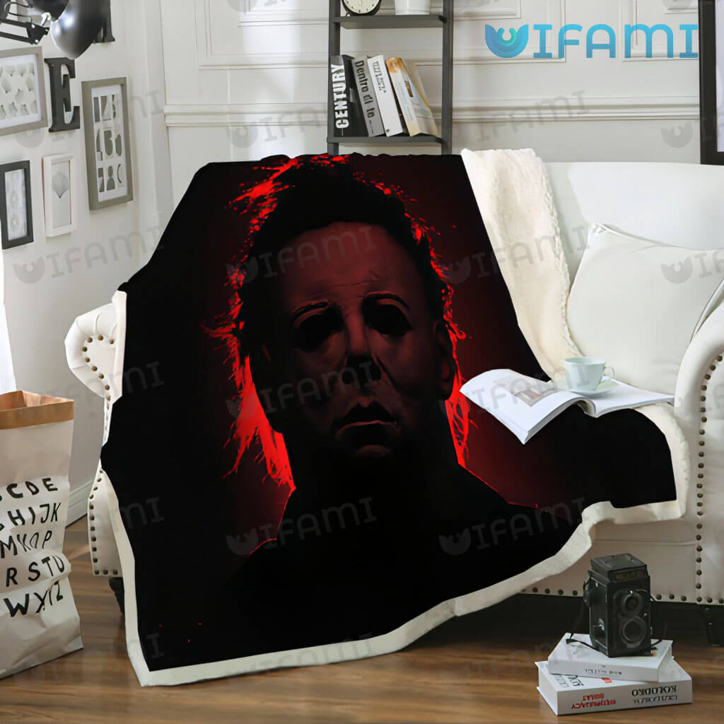 Michael Myers Face Red Light Background Blanket Horror Movie Gift 1