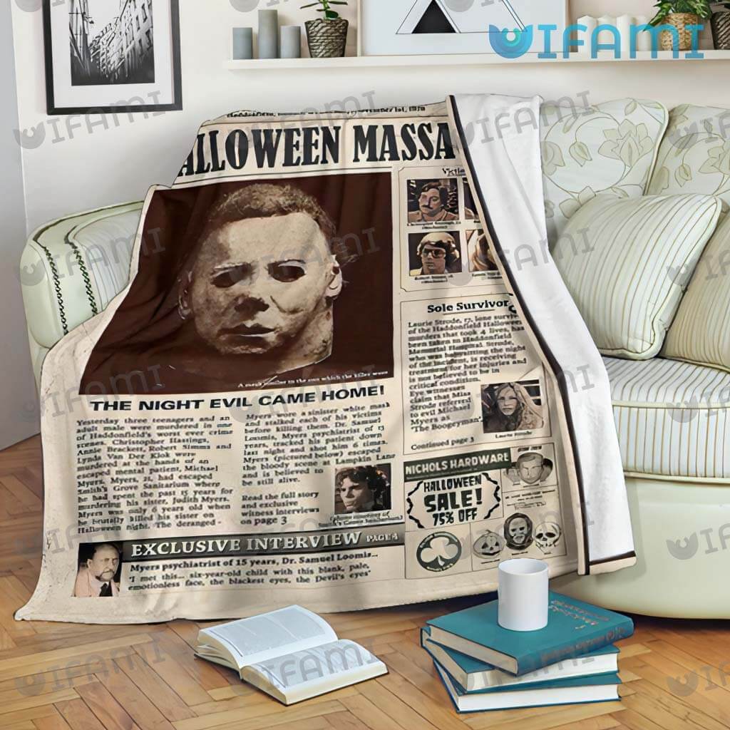 Michael Myers Newspaper The Haddonfield Tribune Blanket For Halloween Horror Movie Fans 1