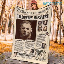 Michael Myers Newspaper The Haddonfield Tribune Blanket For Halloween Horror Movie Fans 2