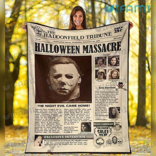 Michael Myers Newspaper The Haddonfield Tribune Blanket For Halloween Horror Movie Fans