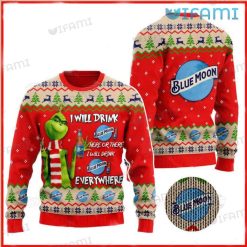 Blue Moon Beer Grinch Ugly Sweater I Will Drink Bud Light Here Or There Gift