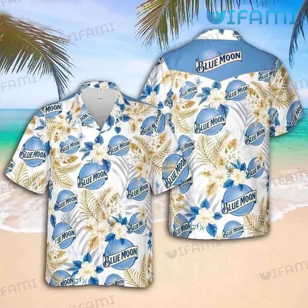 Cool Blue Moon Beer Hawaiian Hibiscus Floral Shirt Beer Lovers Gift