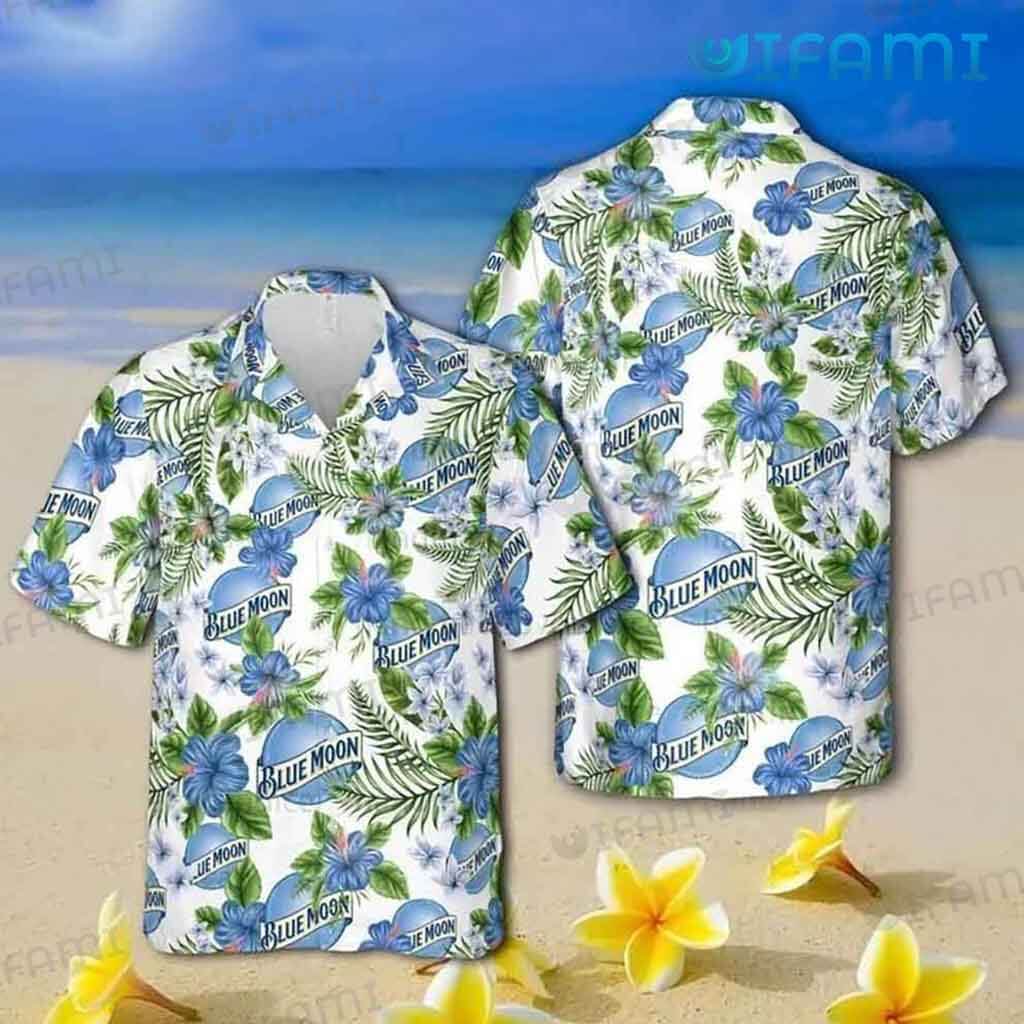Colorful Blue Moon Beer Hawaiian Tropical Hibiscus Shirt  Beer Lovers Gift