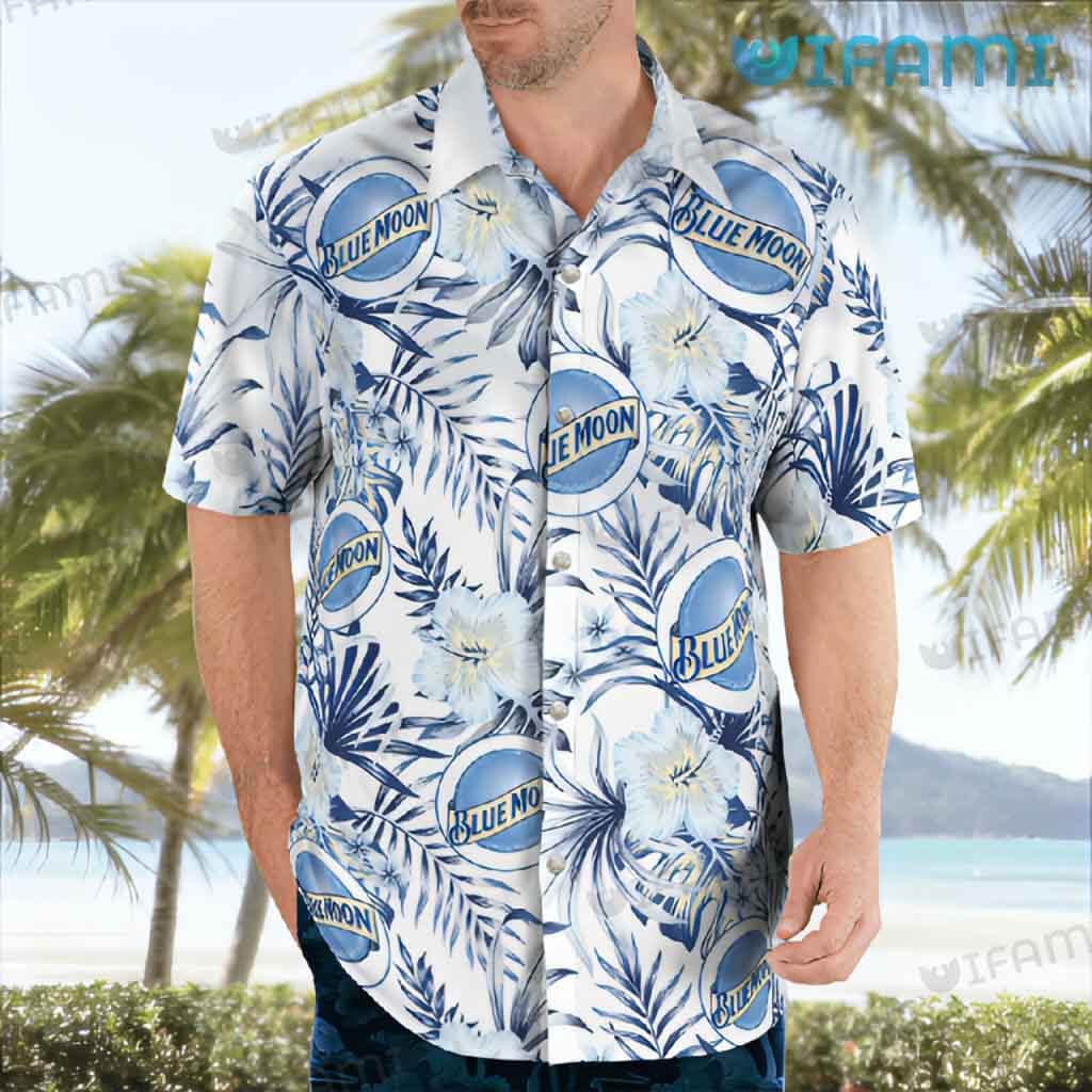 Awesome Blue Moon Beer Hibiscus Floral Hawaiian Shirt Beer Lovers Gift