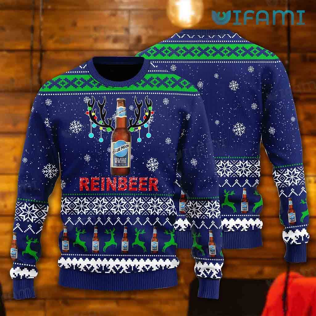 Blue Moon Beer Ugly Sweater Bottle Reinbeer Christmas Gift For Beer Lovers