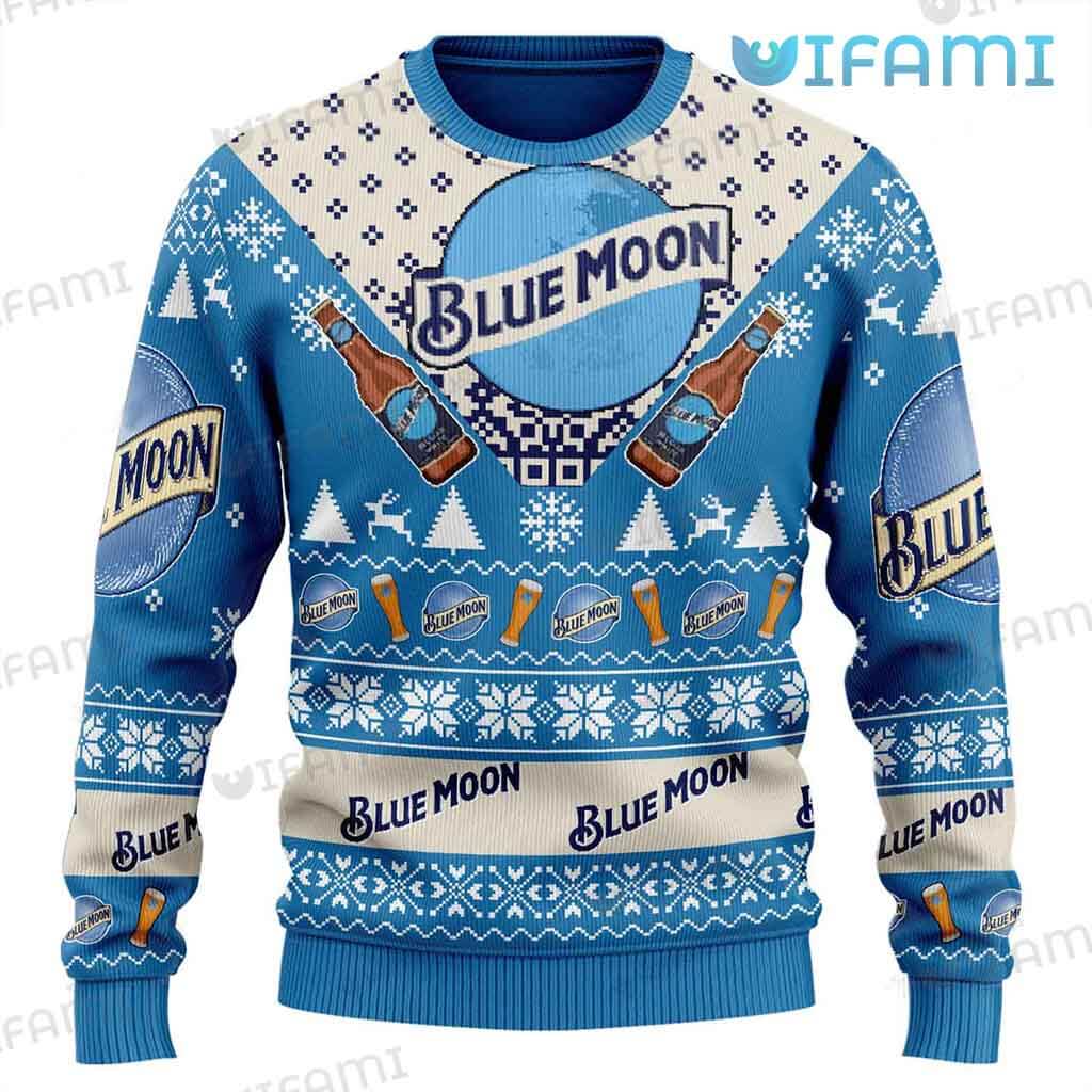 Original Blue Moon Beer Ugly Logo Glass Christmas Sweater Gift For Beer Lovers