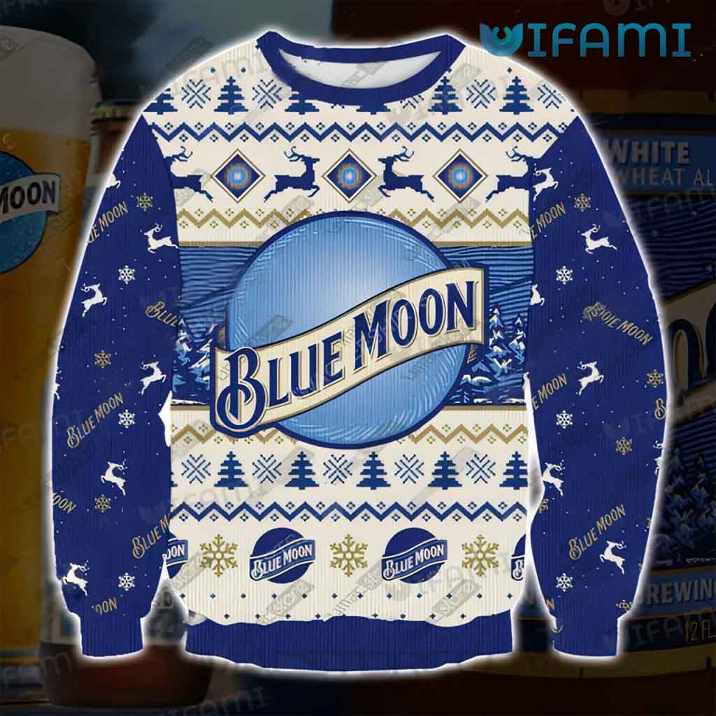 Blue Moon Beer Ugly Logo Reindeer Christmas  Sweater Gift For Beer Lovers