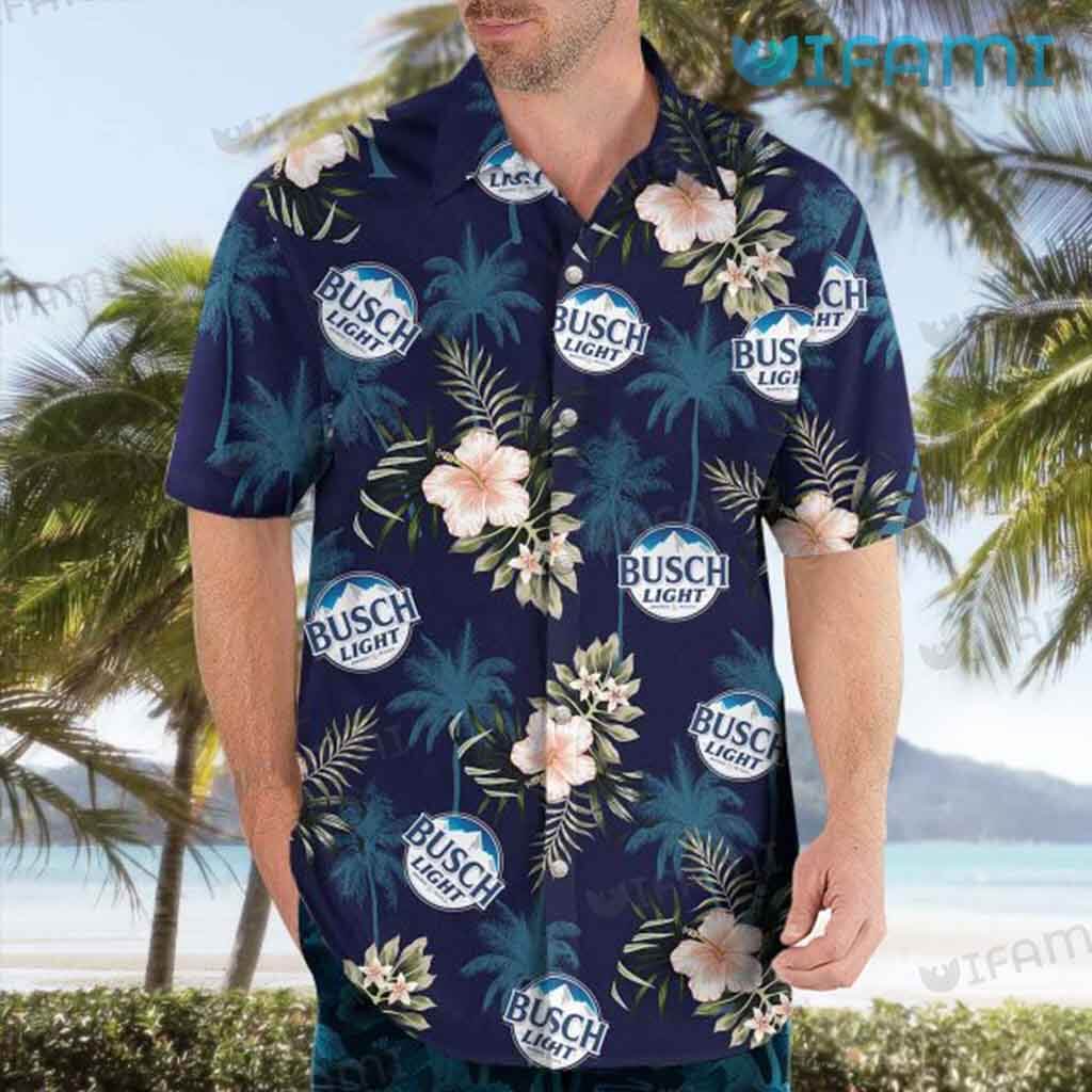 Unique Busch Light Coconut Tree Hibiscus Hawaiian Shirt Gift For Beer Lovers