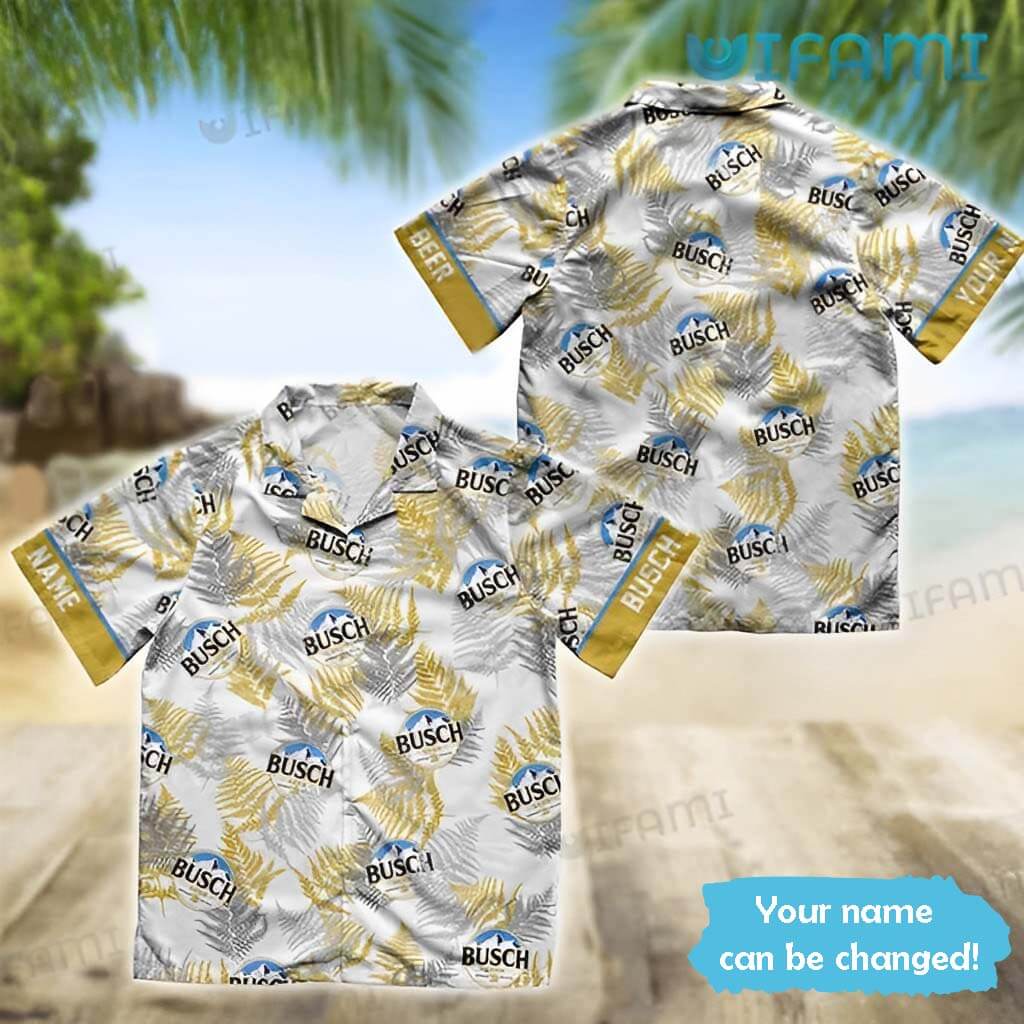 Busch Light Hawaiian Shirt Custom Name Tropical Leaves Beer Lovers Gift