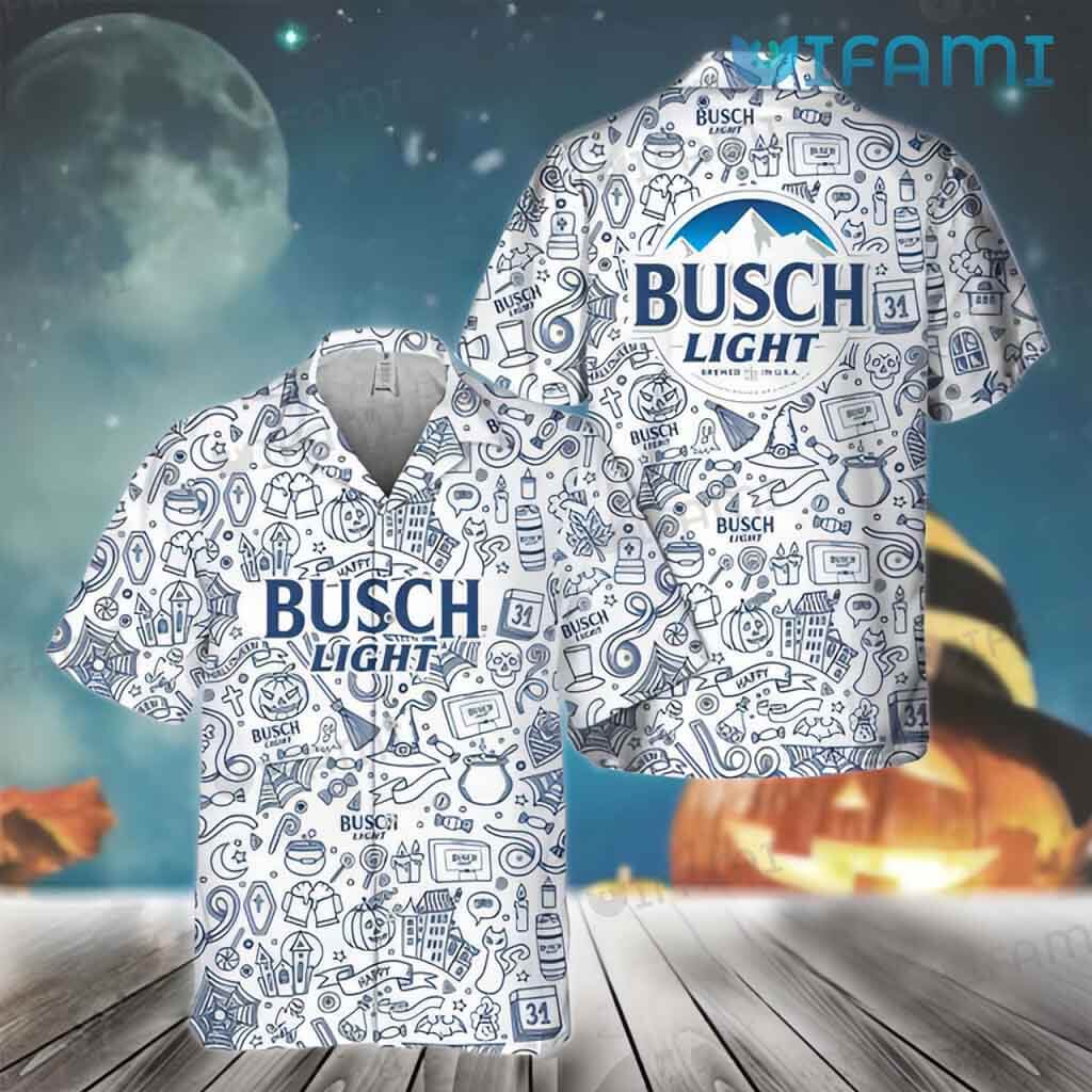 Awesome Busch Light Halloween Doodle Art Hawaiian Shirt Beer Lovers Gift