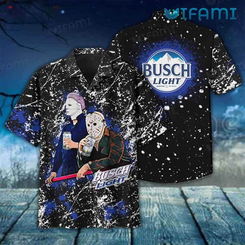 Black Busch Light Michael Myers Jason Voorhees Hawaiian Shirt Beer Lovers Gift