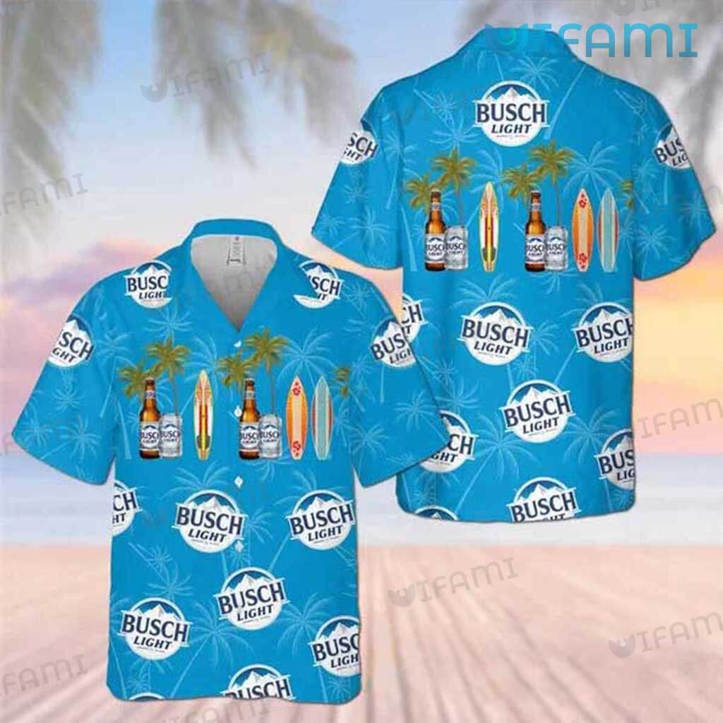Blue Busch Light Palm Tree Surfing Hawaiian Shirt Beer Lovers Gift