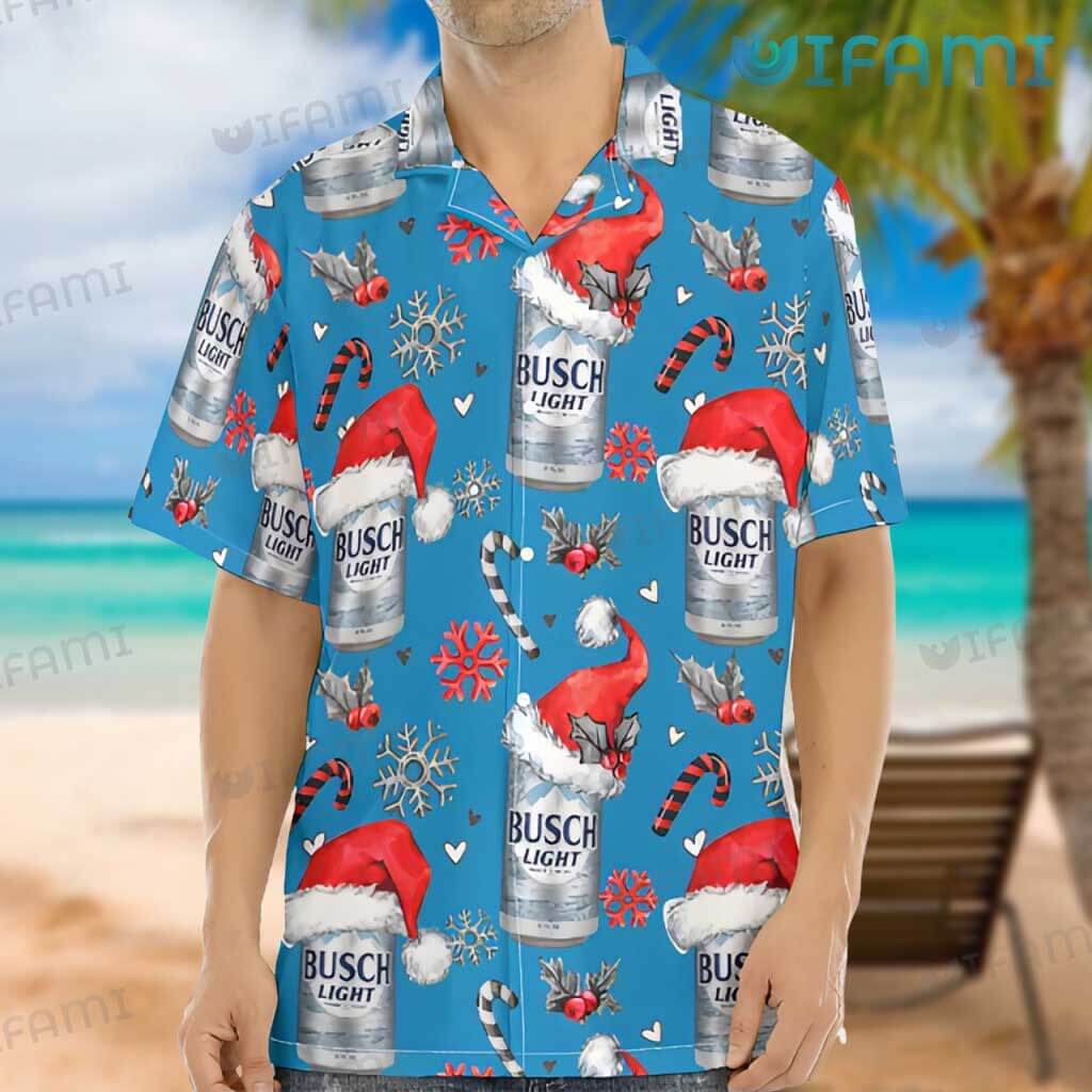 Busch Light Hawaiian Shirt Santa Hat Christmas Beer Lovers Gift