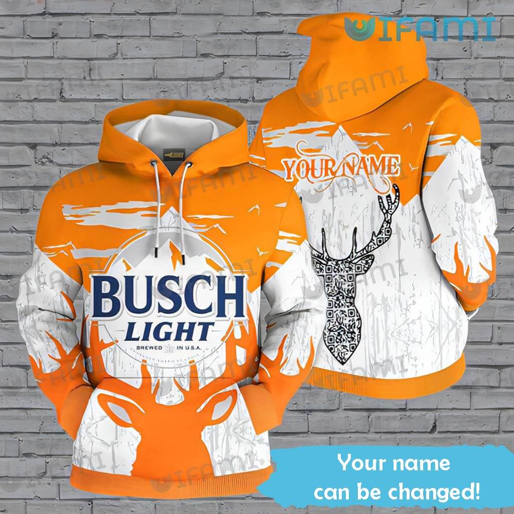 Orange Custom Name Busch Light 3D Deer Hunting Hoodie Beer Lovers Gift