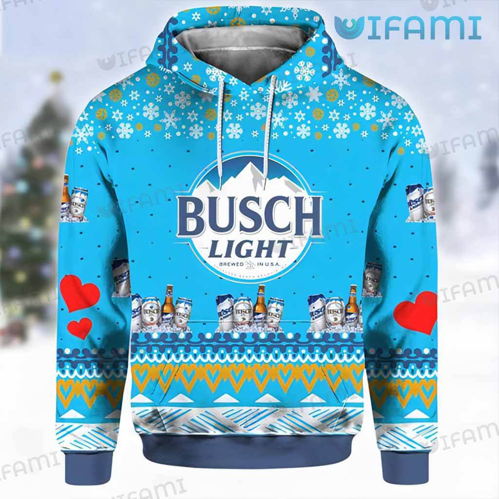 Busch Light Hoodie 3D Snowflakes Heart Gift For Beer Lovers