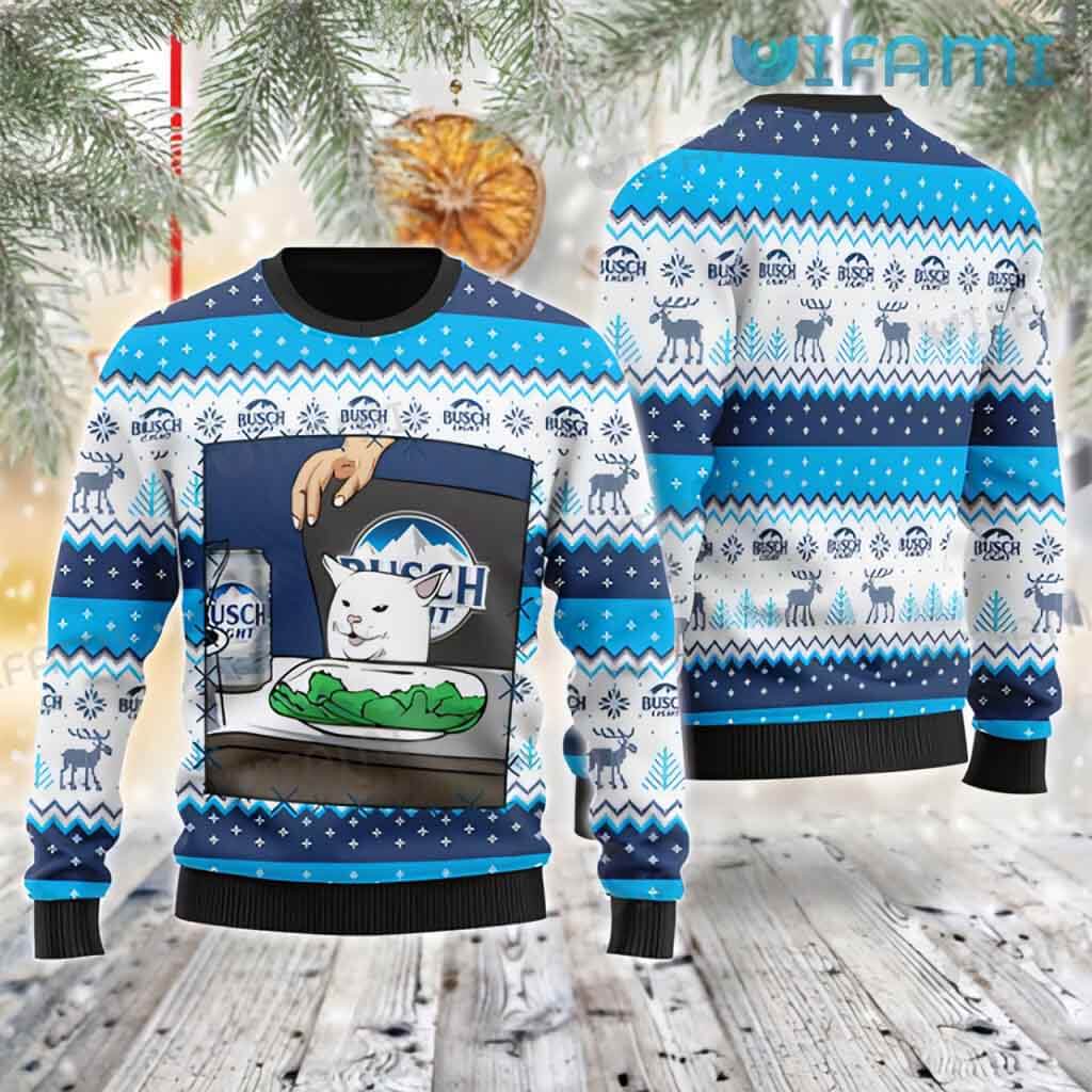 Unqiue Busch Light Cat Meme Christmas Ugly Sweater Gift For Beer Lovers