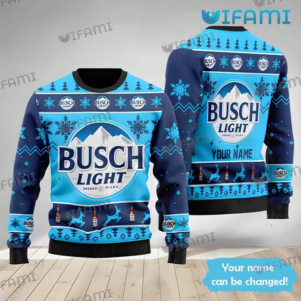 Coll Custom Name Busch Light Ugly Sweater Christmas Gift For Beer Lovers