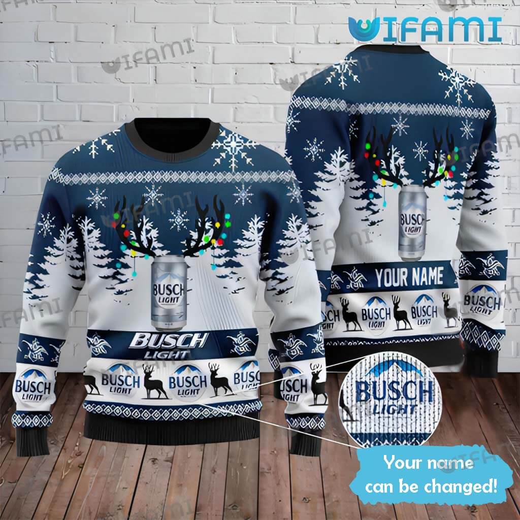 Cool Custom Name Busch Light Reindeer Hord  Ugly Sweater Beer Lovers Gift