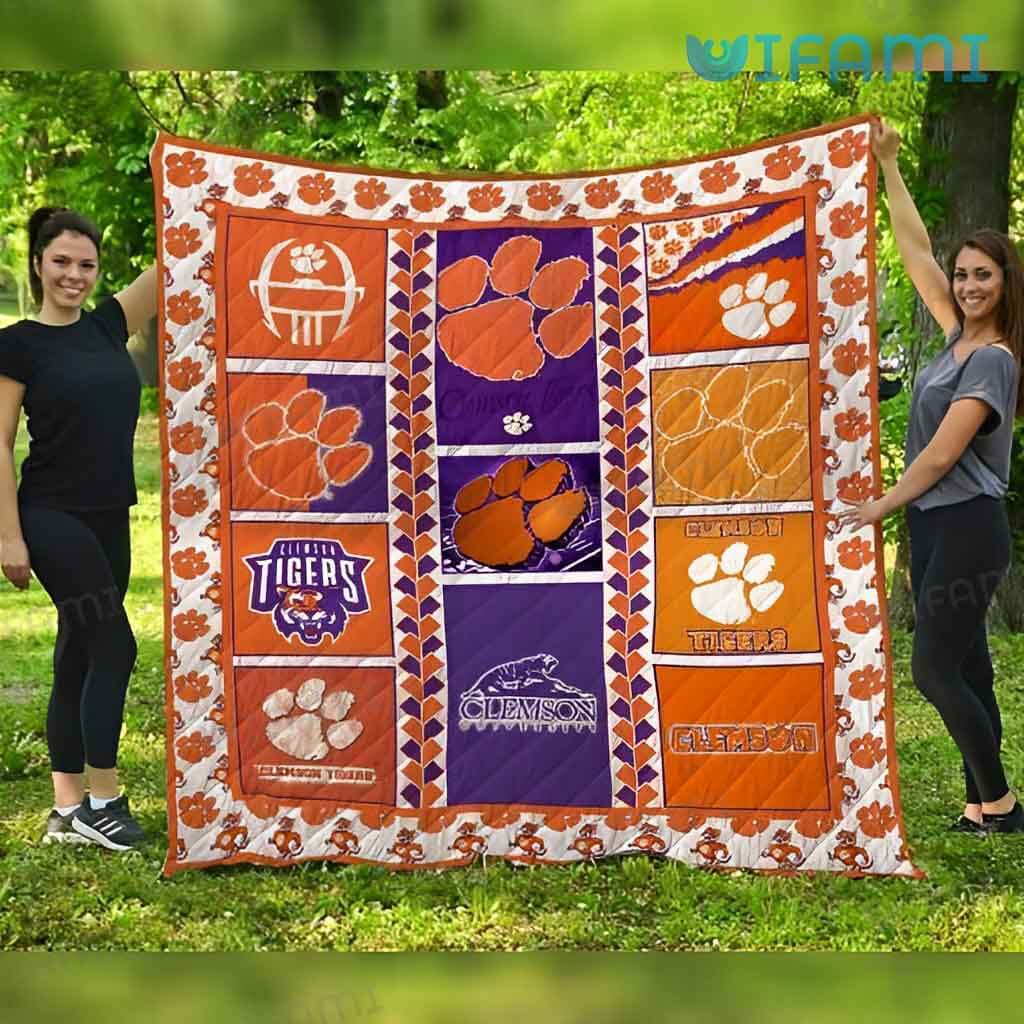 Colorful Clemson  Logo And Mascot  Blanket Clemson Tigers Gift