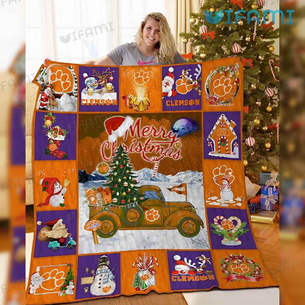 Perfect Clemson Merry Christmas  Blanket Clemson Tigers Gift