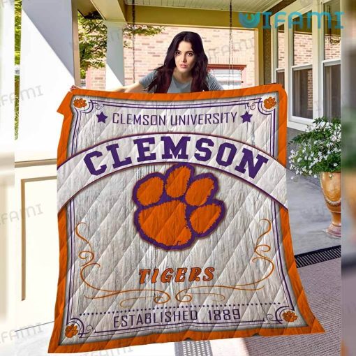 Clemson Blanket Vintage Established 1889 Clemson Tigers Gift