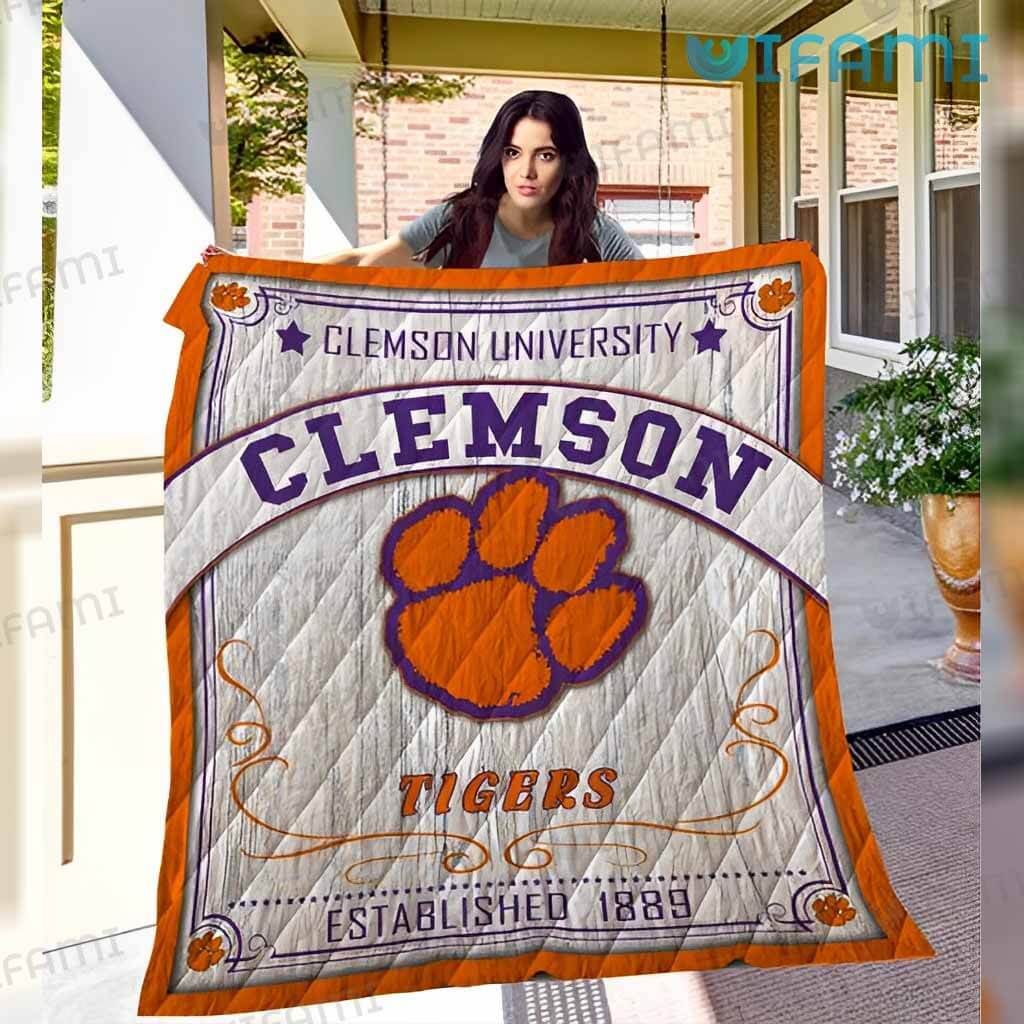 Funny Clemson Vintage Established 1889 Blanket Clemson Tigers Gift