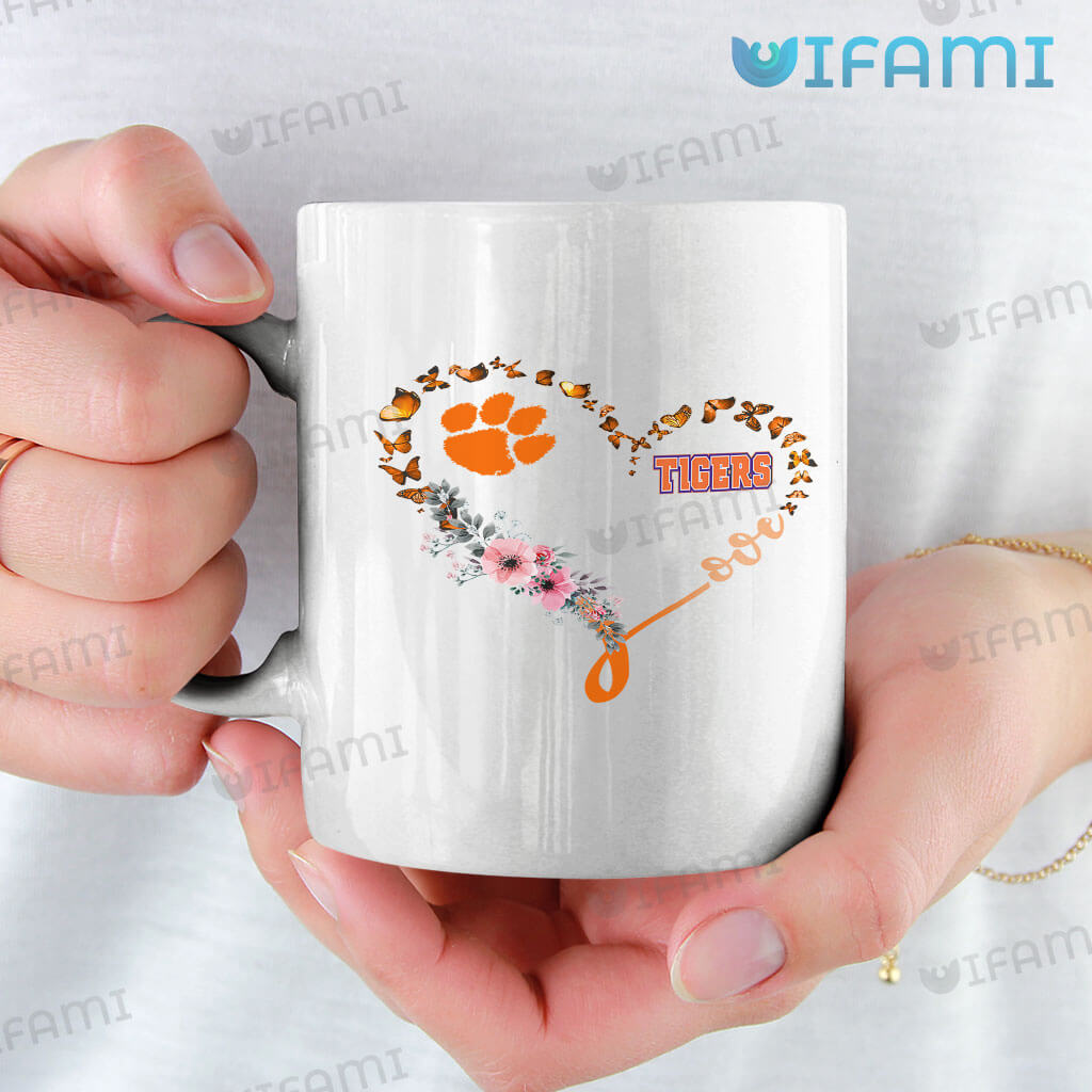 Cool Clemson Butterfly Flower Heart Coffee Mug Clemson Tigers Gift