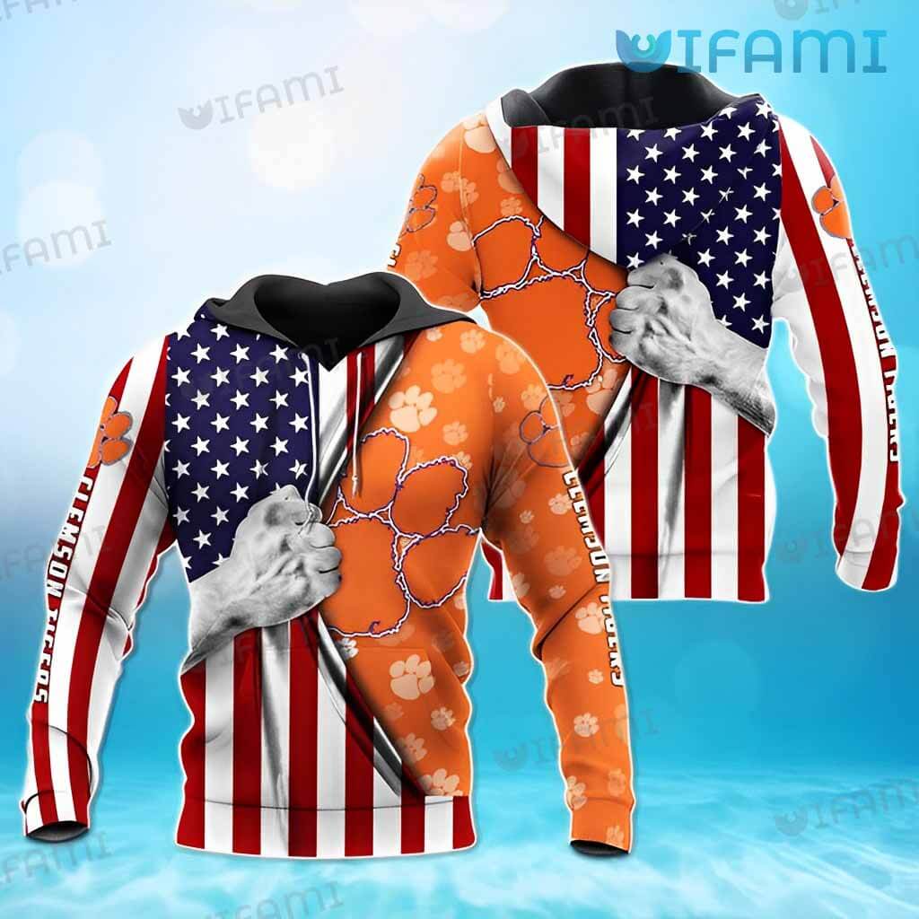 Unique Clemson 3D American Flag Hoodie Clemson Tigers Gift