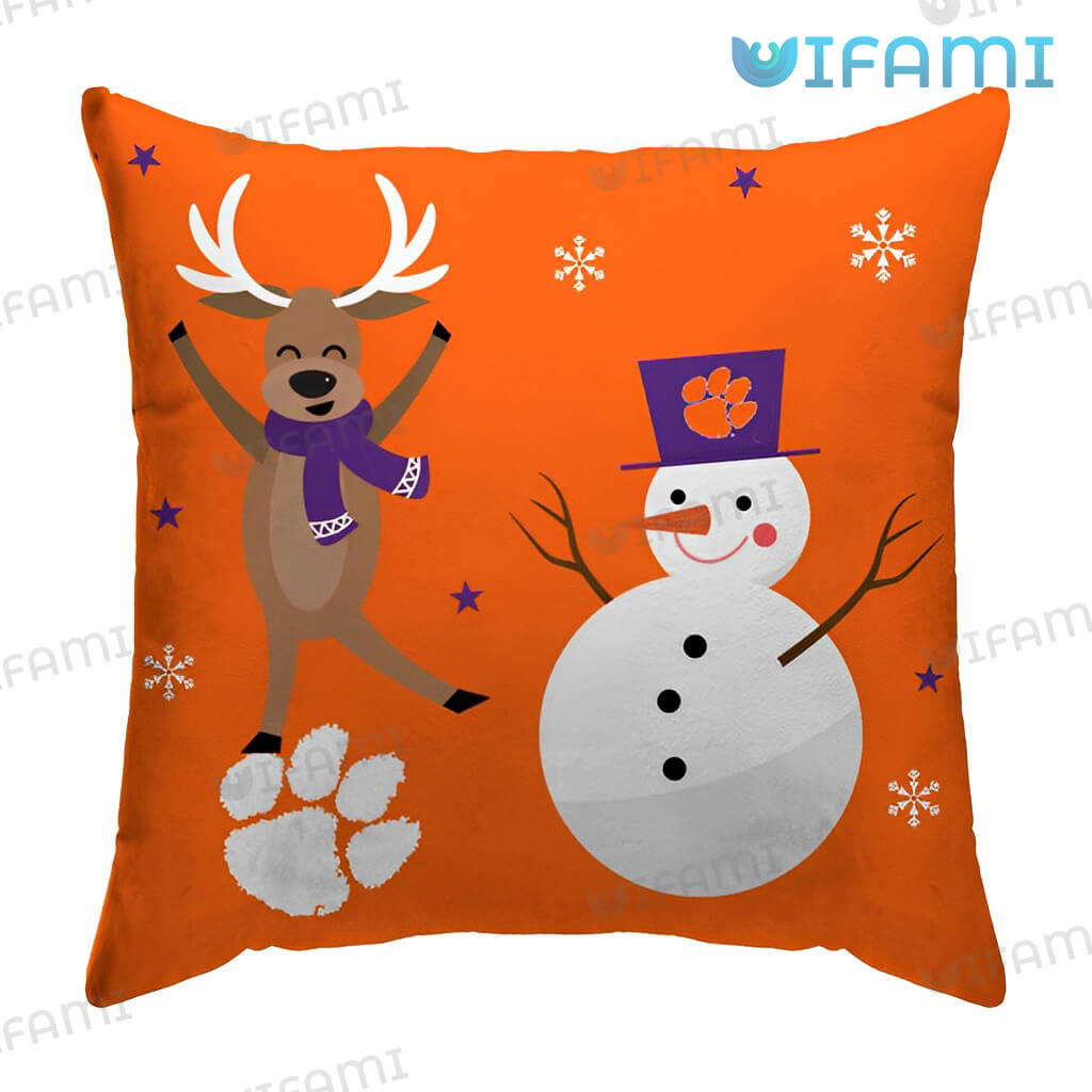 Cute Clemson Reindeer Snowman Pillow Clemson Tigers Gift