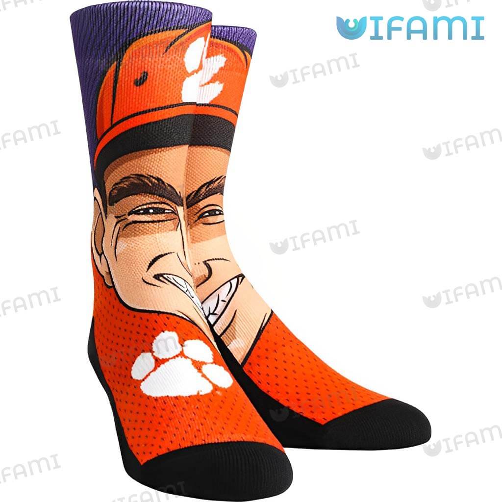 Cute Clemson Dabo Swinney Face Socks  Clemson Tigers Football Gift
