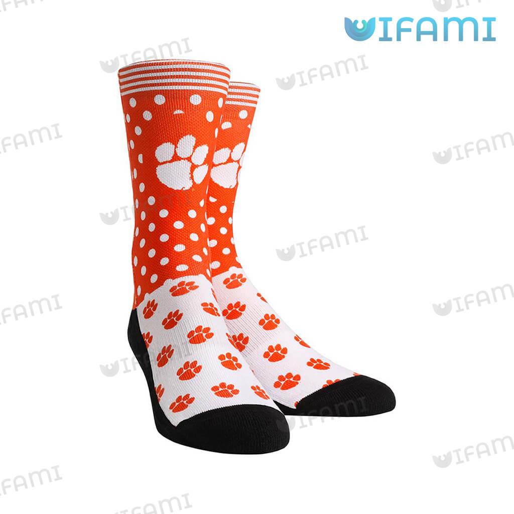 Funny Clemson Socks Polka Dot Pattern Clemson Tigers Gift