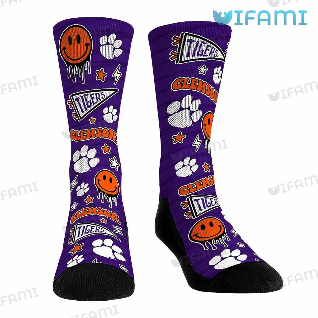 Special Clemson Smiley Stickers Socks  Clemson Tigers Gift