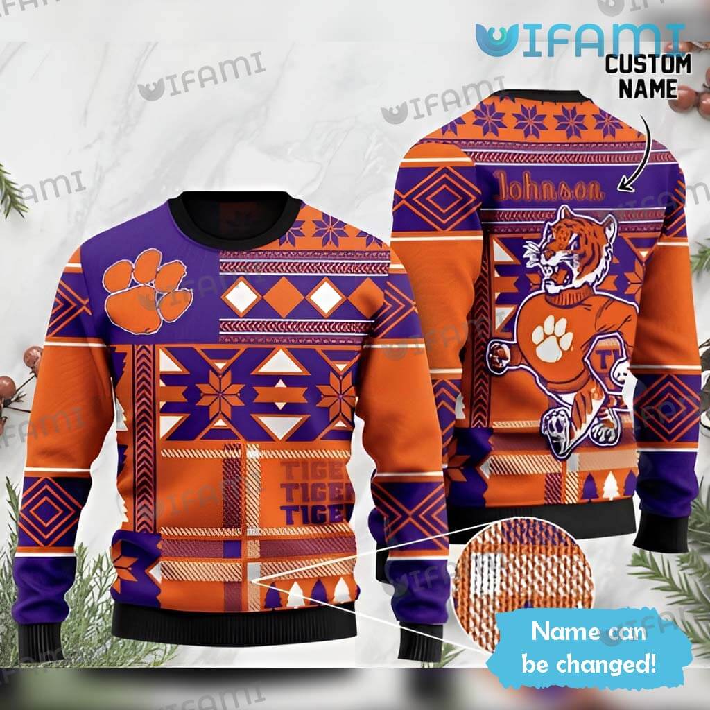Perfect Custom Name Clemson Tribal Ethnic Pattern Sweater   Clemson Tigers Gift