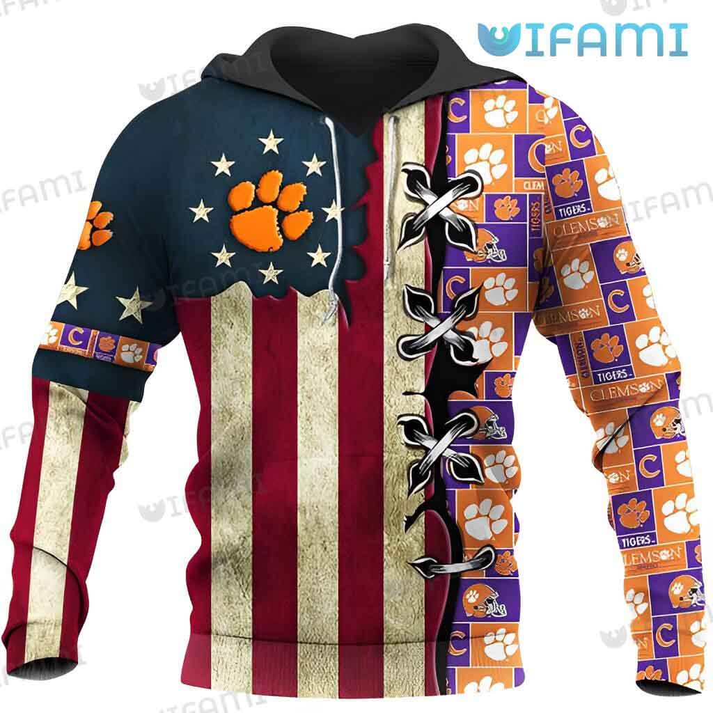 Colorful Clemson Tigers US Flag 3D Hoodie Clemson Gift