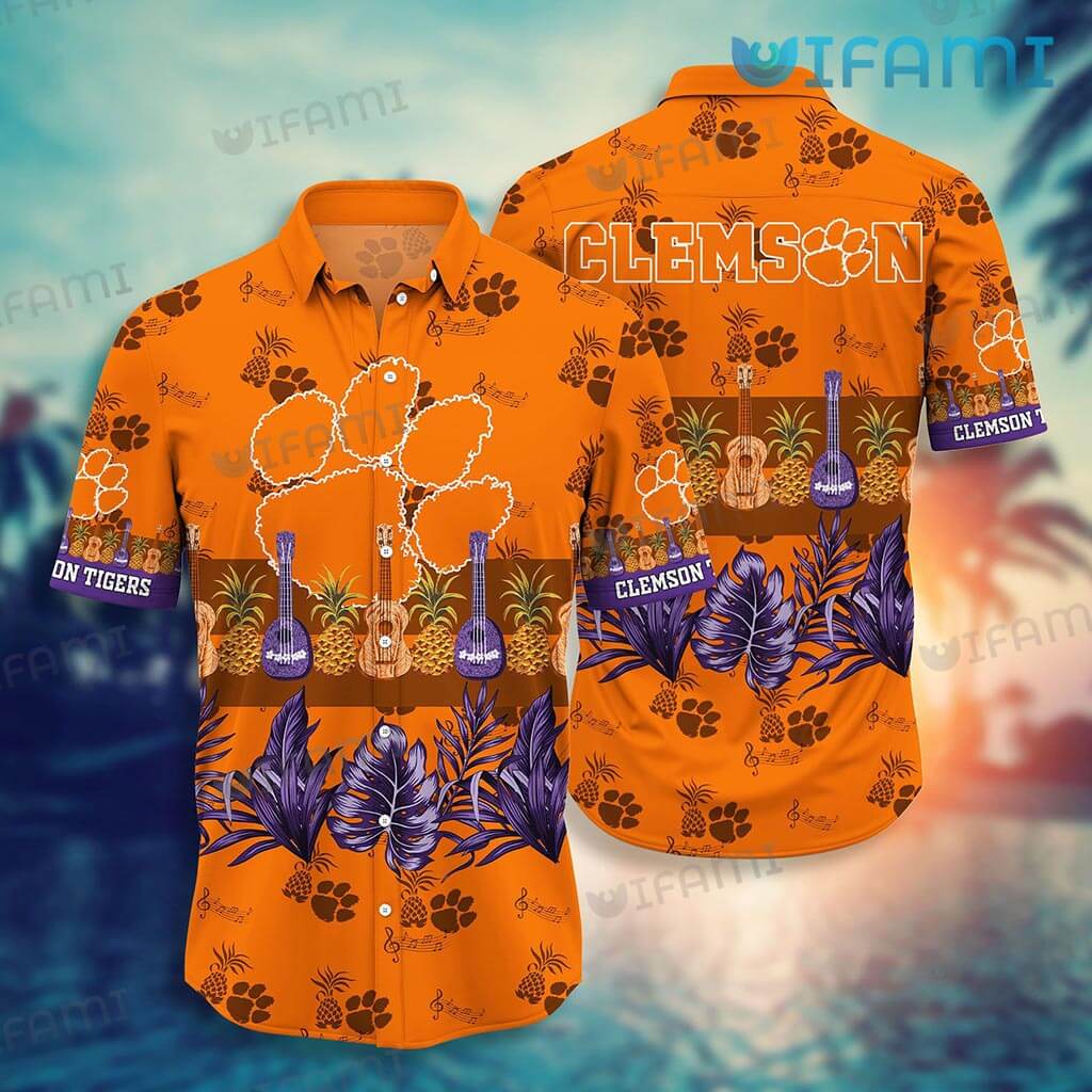 Funny Clemson Tigers Hawaiian Shirt Guitar Music Clemson Gift