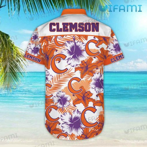 Clemson Tigers Hawaiian Shirt Hibiscus Palm Clemson Gift