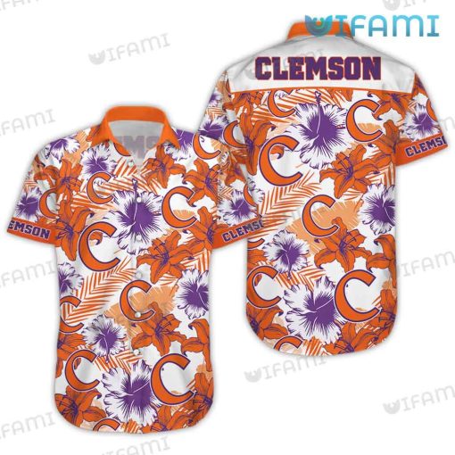 Clemson Tigers Hawaiian Shirt Hibiscus Palm Clemson Gift