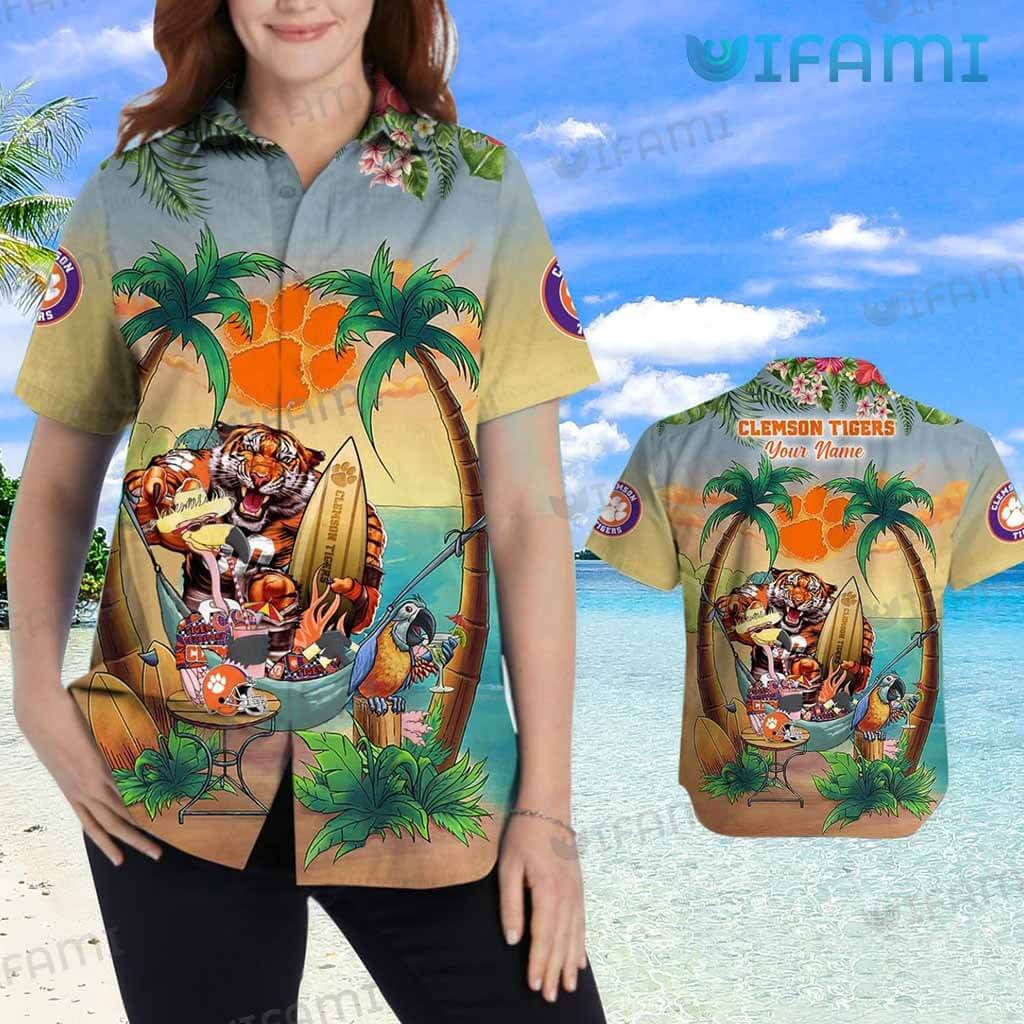 Clemson Tigers Hawaiian Shirt Mascot Custom Name Clemson Gift