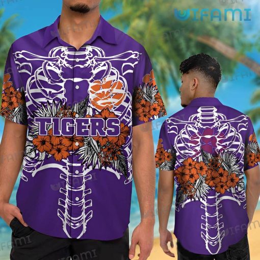 Clemson Tigers Hawaiian Shirt Skeleton Tropical Clemson Gift