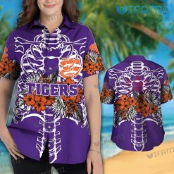 Clemson Tigers Hawaiian Shirt Skeleton Tropical Clemson Gift Woman