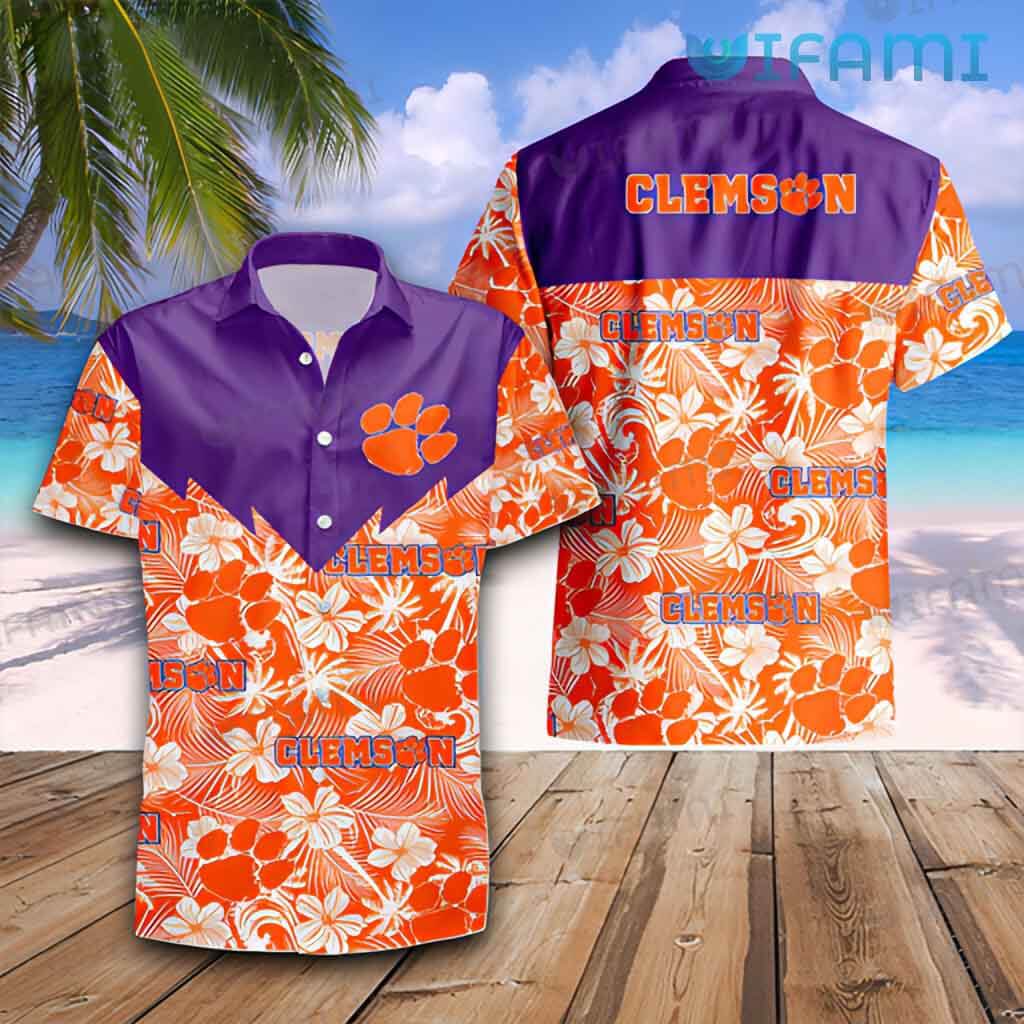 Orange Clemson Tigers Tropical Beach Hawaiian Shirt Clemson Gift