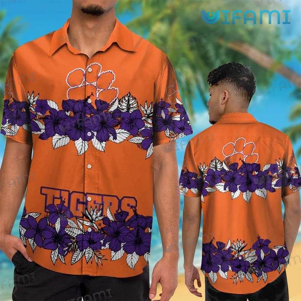 Clemson Tigers Hawaiian Shirt Tropical Floral Clemson Gift